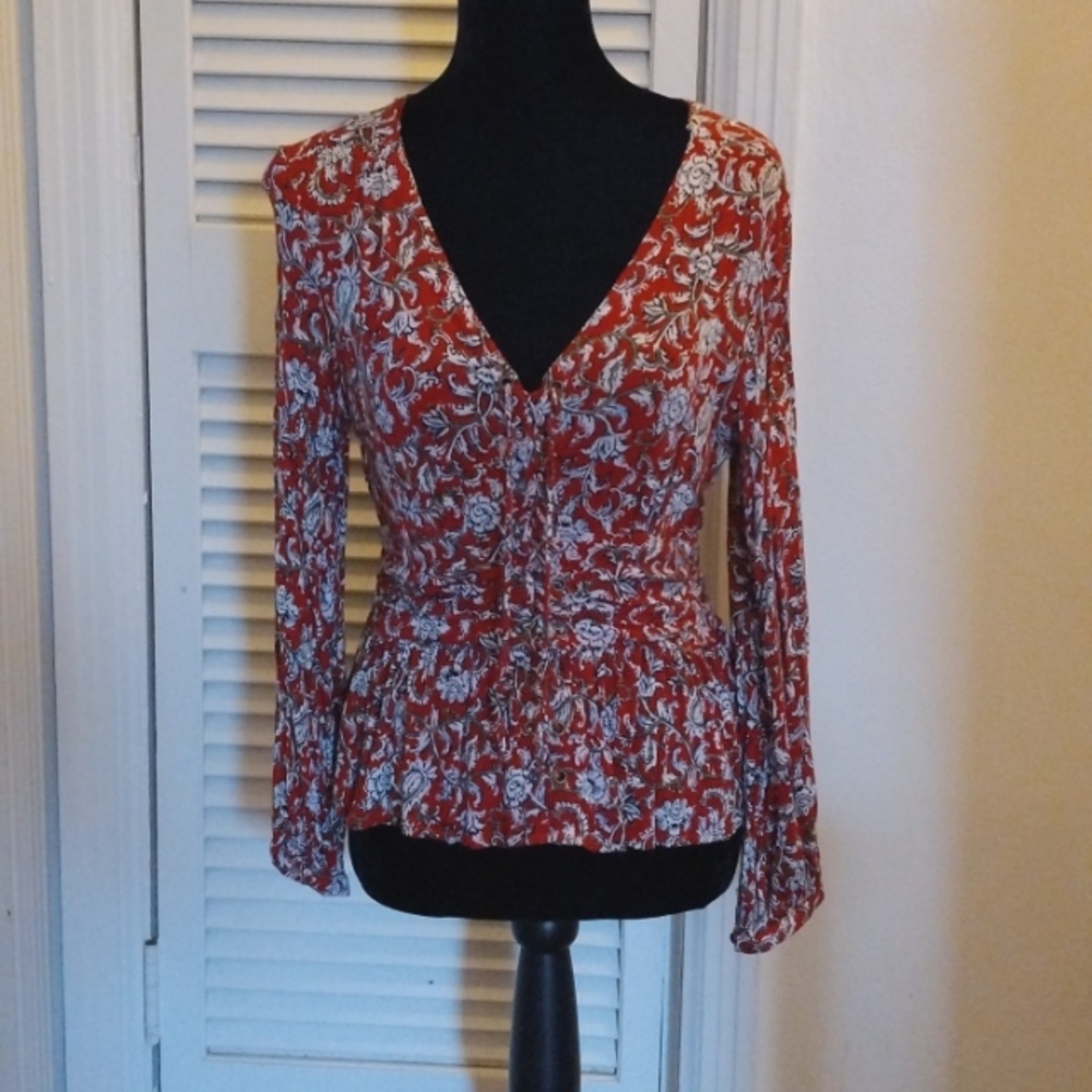 Feather Bone by Anthropologie  Lace-Up Corset Peplum Blouse